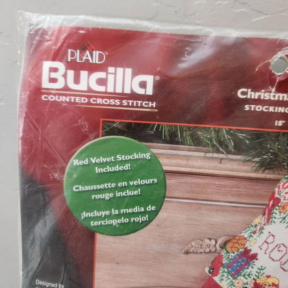 Vintage‎ Bucilla Christmas Toys Counted Cross Stitch Stocking Kit Red Velvet 18